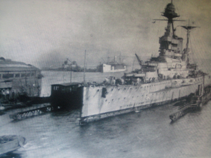 HMS Malaya in the Floating Dock