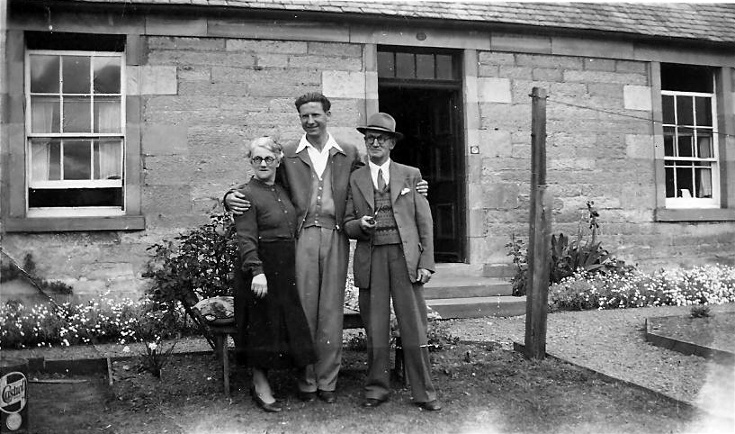 Grandad, Peter(?) and Grandma at Ness Cottage, May 1952