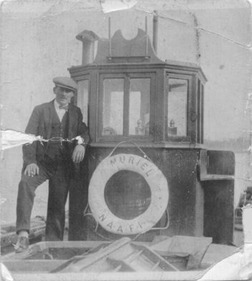 George Bailey aboard Muriel NAAFI Supply Boat