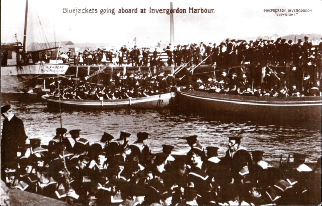 Bluejackets going aboard at Invergordon Harbour